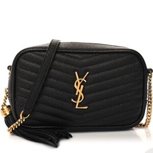 SAINT LAURENT Grain De Poudre Matelasse Monogram Mini Lou Camera Bag Black